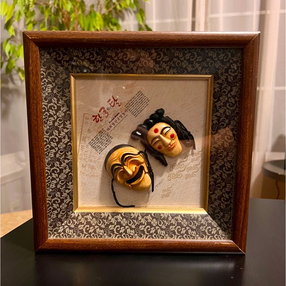Vintage Korean Shadowbox of Exorcism Masks - Collectible Item